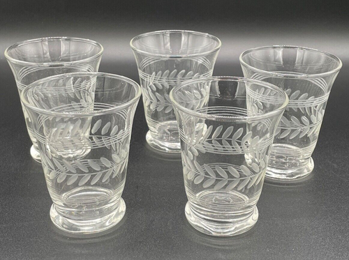 5 Vintage Fern-Strip Etched Pattern, Shooter/Cordial Glass