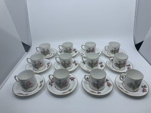 Royal Chelsea Moss Rose England Demitasse Cups & Saucers Set of 12 *READ*