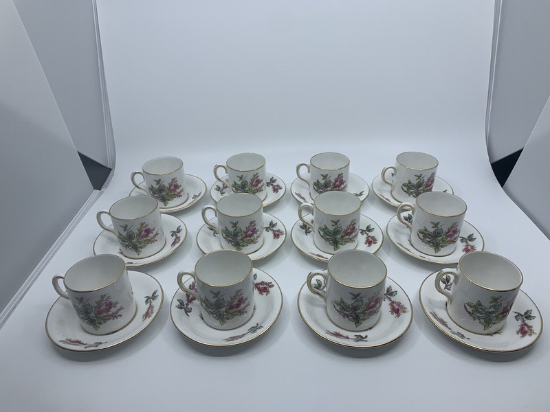 Royal Chelsea Moss Rose England Demitasse Cups & Saucers Set of 12 *READ*