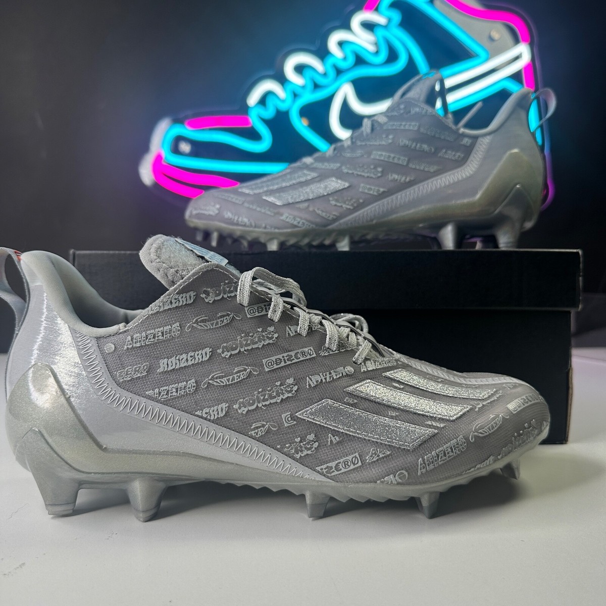 NEW ADIDAS Adizero Cleats Grey Silver Metallic Big Mood Football Cleats Mens 8 Adidas Adizero Big Mood Metallic Silver Football Cleats  main image 4