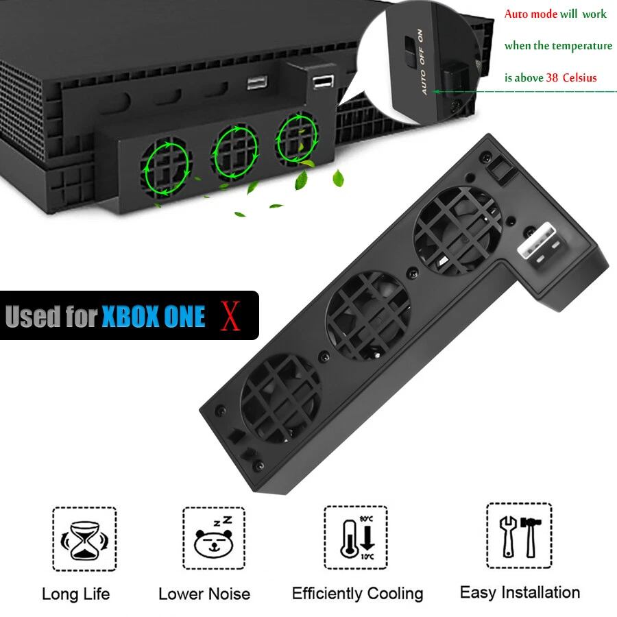 Game Machine Cooling Fan w/3 Fans for Xbox One X Game Console Accessories Black - Image 3 of 4