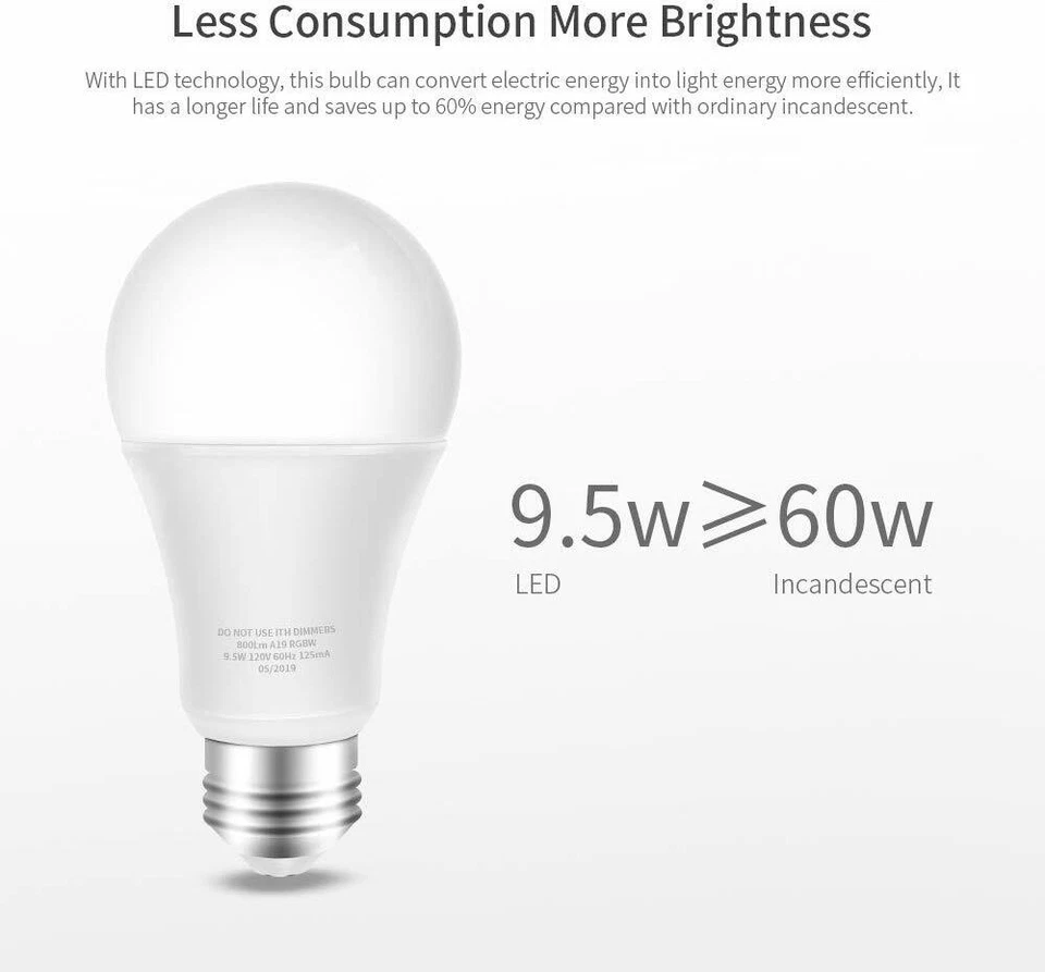⭐ Wifi Smart Bulb 9W E27 B22 Multi-Color LED Lamp Amazon Alexa Google App CCT - Image 3 of 4
