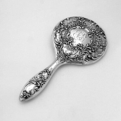Hand Mirror Baroque Designs Gorham Sterling Silver Mono FCS | eBay