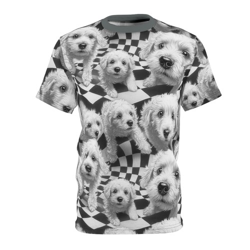 T-Shirt Unisex Uomo Camicia Cane Bianco e Nero Allover Carino Cucciolo Donna Tee - Foto 5 di 10