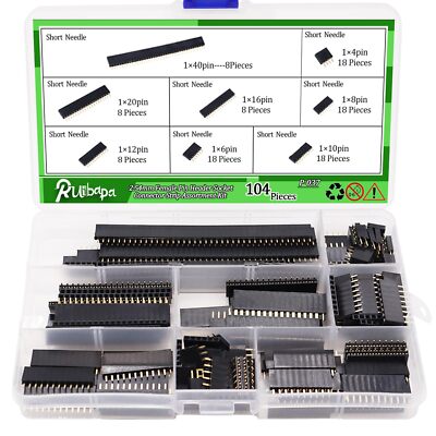104 PCS 2.54mm 2.54mm Male and Female Pin Header Connector Assortment ...