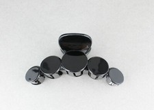Black hair clip plastic 3.75" long big barrette claw clamp circle medallion coin