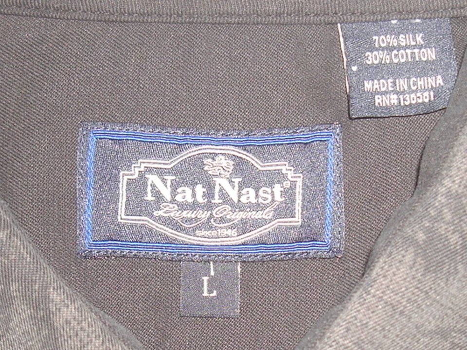 Camisa Nat Nast Taupe con Palmeras Negras Seda/Algodón Botón Pies S/S Camisa Talla L Foto 3 de 4