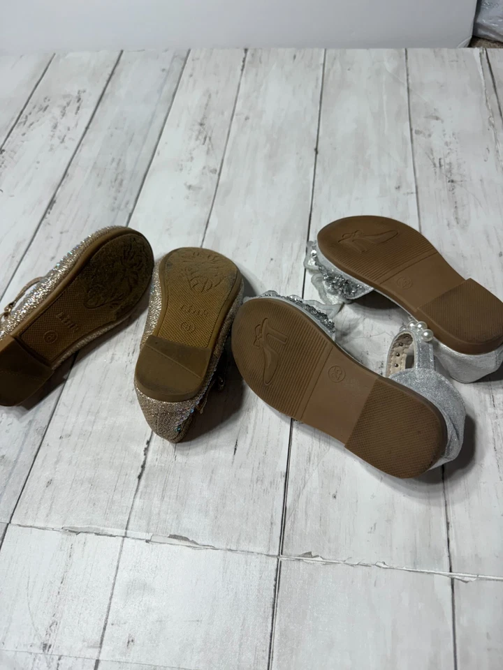 Lot Of 2 Fashion Kids Girls Brown Silver Beaded Ballet Flats Sandal Size 8 EU 25 - Image 4 of 4