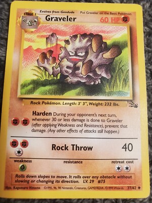 1995 graveler pokemon card value Graveler 37/62 Fossil Regular for sale online