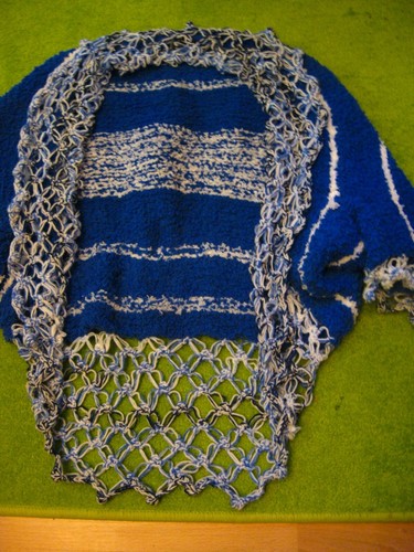 Handgestrickter Bolero 36-42,Neu Blau/weiß mit Häkelborte - Bild 4 von 6