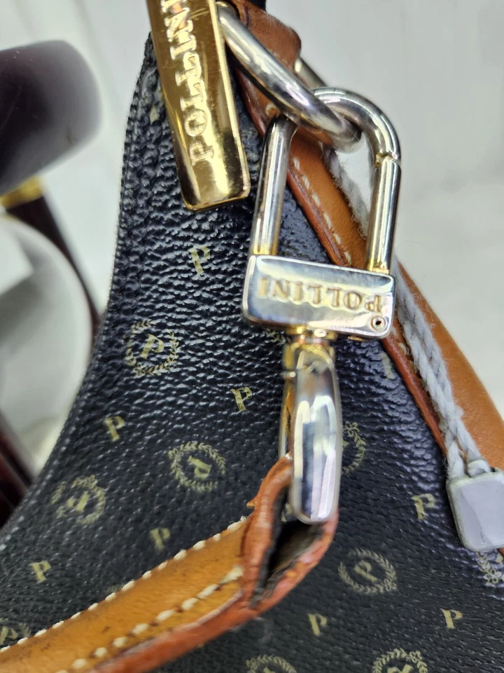 Cartera de mano Pollini de cuero vintage - Hecha en Italia - Negro tostado - ¡HERMOSA! Foto 3 de 4