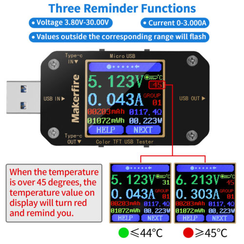 MakerHawk USB C Power Meter Tester LCD Display Multimeter Voltmeter Ammeter new - Bild 7 von 10