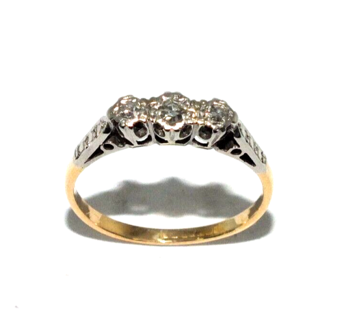 Damen 18ct Gelbgold Antik Trilogie Ring Set Mit Diamanten, UK Größe L 1/2 - Bild 1 von 6