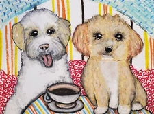 Maltipoo drinking Coffee Art Print 8x10 Mixed Breed Dog Kimberly Helgeson Sams