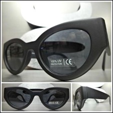 Classy Elegant RETRO Cat Eye Style SUN GLASSES Thick Matte Black Frame Dark Lens