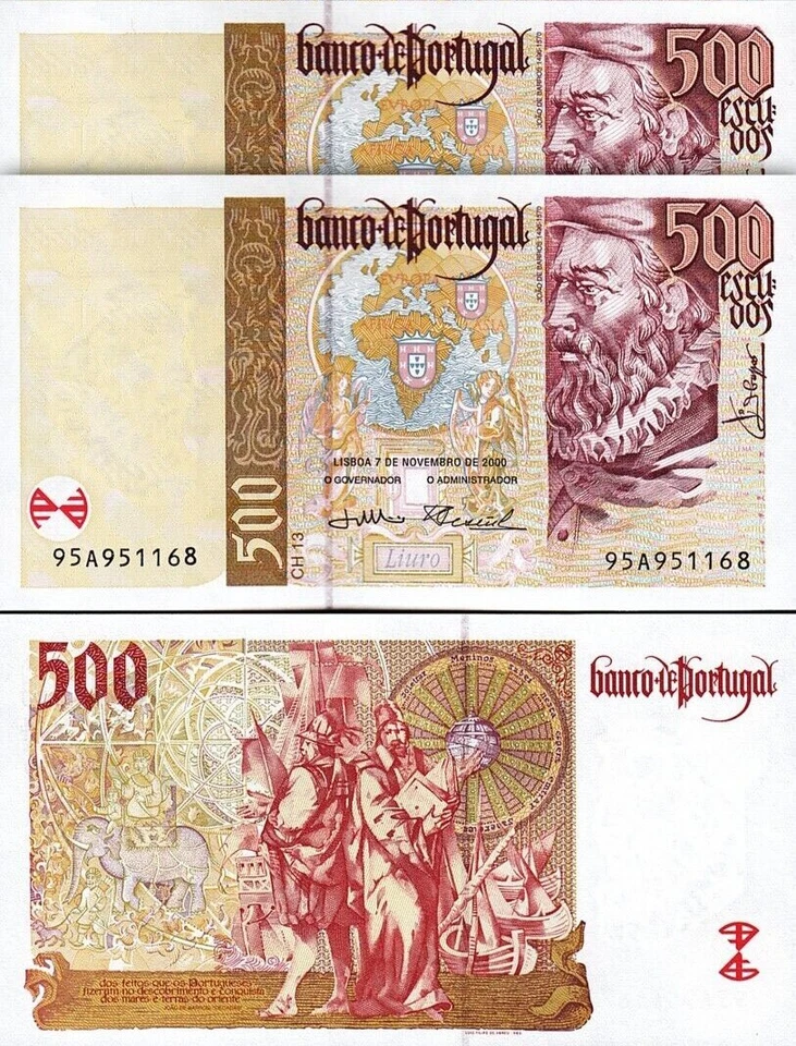 Portugal 500 Escudos 7-11-2000, UNC, 2 Pcs PAIR, Consecutive, P-187c - Image 4 of 4