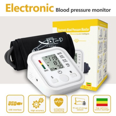 2024 Digital Automatic Blood Pressure Monitor Upper Arm BP Machine Heart Rate MM