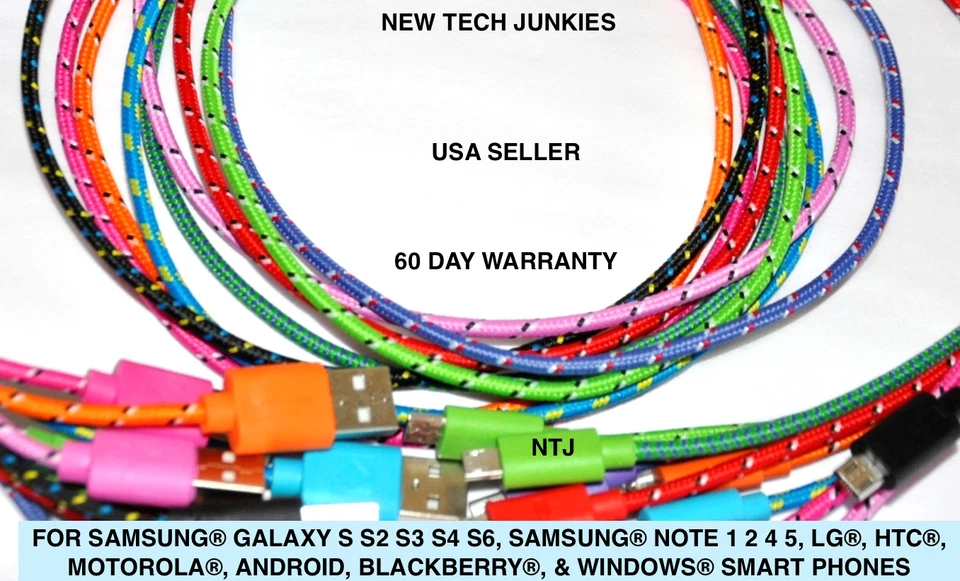 10ft LONG Braided Micro USB power cord Charger Cable for samsung s3 s4 s6 s6+ s7 - Image 3 of 4