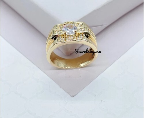 Gift For Men's 100% Genuine Moissanite Square Ring 14k Yellow Gold Plated Silver - Picture 5 of 8