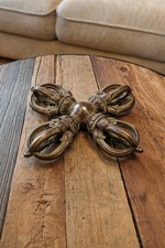 Tibetisch Buddhistischer Vajra Double Dorje Bronze Ritual Visvavajra 10cm