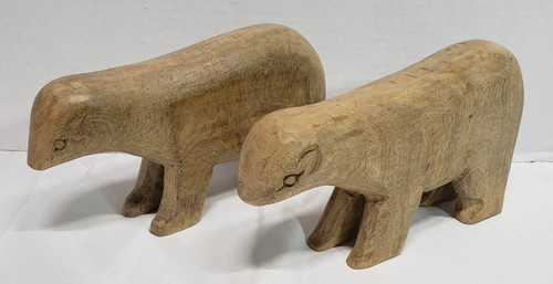 2 Polar bear hand carved minimalist wood figurines/sculptures folk art/rustic