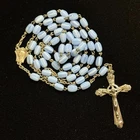 Vintage Baby Blue Satin Milk Glass Bead Rosary ROME ITALY