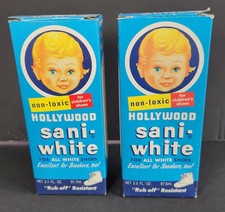 2 Hollywood Sani-White Shoe Dressing with Box  Bottle Vintage Advertising Used