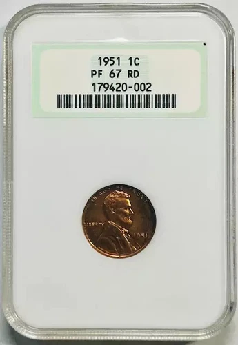 1951 P Small Cent Lincoln Penny NGC PF-67 RD Proof - OLD HOLDER