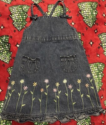 Vintage Gymboree Toddler Girls Denim Jumper Dress Sz 3 Flowers ...