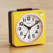 2.6"  1.4" Ultra Small Battery Operated Analog Travel Alarm Clock, Yellow