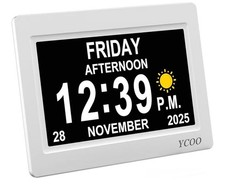 YCOO  Dementia Digital Clock Day Date Time Large Display Auto DST 7” White