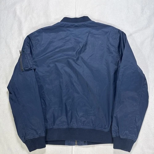 Wallace & Barnes J.Crew Men's XL Bomber Jacket Navy Blue Nylon Cotton Blend MA-1 image 7