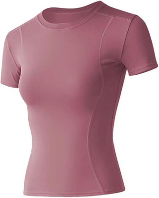 Loovoo Women Workout Shirts 1/2/3 Medium, C1_one Piece_grey-pink_short Sleeve 
