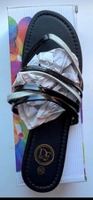 Women  s Black  silver Strappy Flat Sandals Rhinestone Slide US 8 EU39