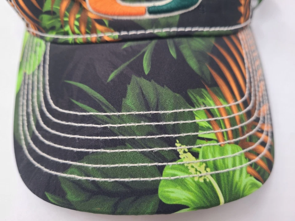 Gorra gorra con visera floral de la Universidad de Miami Hurricanes Snapback (parece pequeña) NCAA Foto 3 de 4