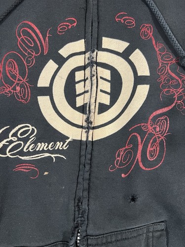 Vintage 00s Y2K Element Full-Zip Hoodie Size Large Black Red Thrashed Skate - Picture 2 of 17