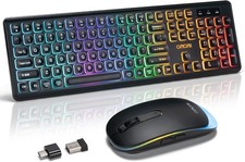 Wireless Keyboard and Mouse Combo Backlit - Compact Quiet Keyboard with RGB M...