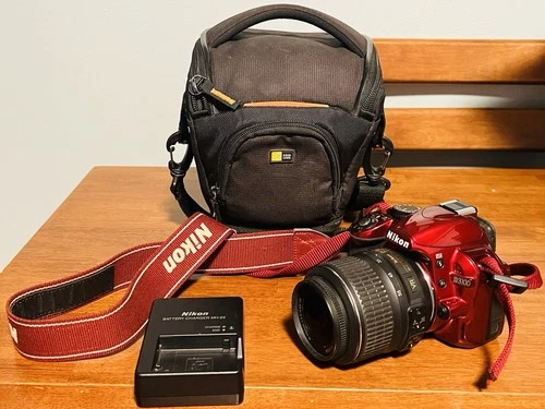 Nikon D3100 14.2MP DSLR Camera Red Kit AF-S DX VR 18-55mm Lens Tested Works.