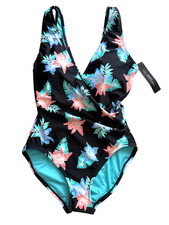 NEW NWT Carmen Marc Valvo one 1 pc swim suit tank 8 pads lined crossover floral