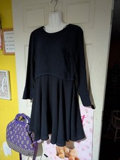 Zara Basic Navy Long Sleeve Midi Dress Size M PTP 17" Waist 17" Pit To Hem 27"