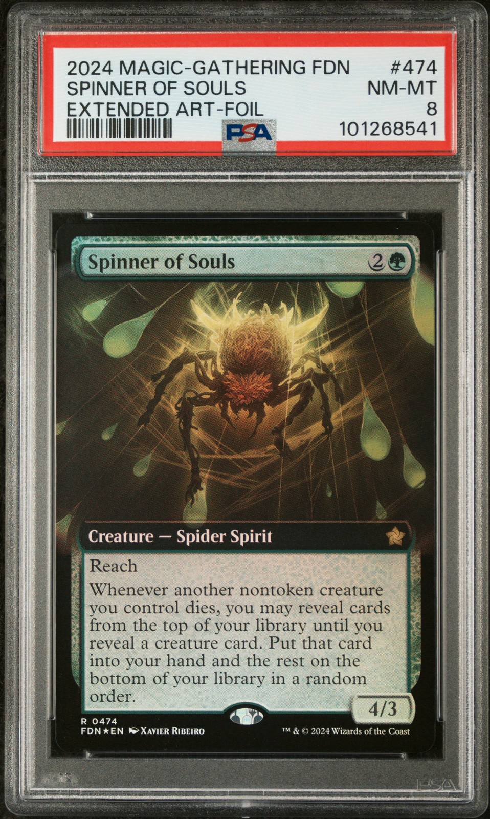 2024 MTG FOUNDATIONS EXTENDED ART-FOIL #474 SPINNER OF SOULS PSA 8