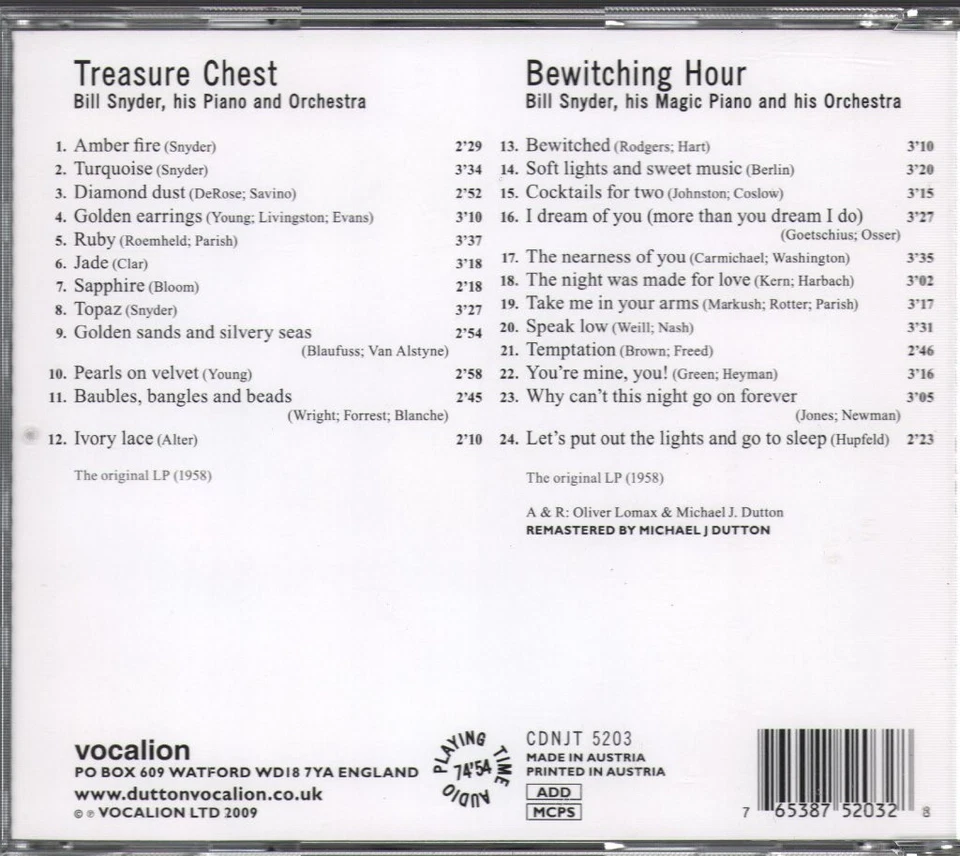 Bill Snyder and His Orchestra Treasure Chest / Bewitching Hour CD UK Vocalion - Image 2 of 2
