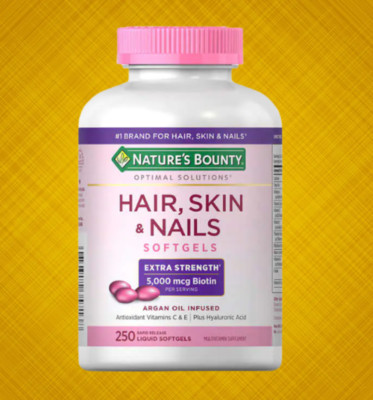 Nature's Bounty Hair, Skin and Nails, 250 Softgels Multivitamin 5000 mcg Biotin
