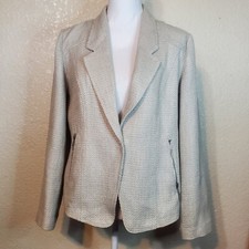 Chico's Size 1 Tweed Jacket Blazer Hi-Lo Hidden Closure Zippered Pockets Oatmeal