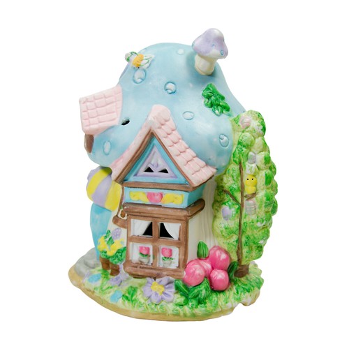 Easter Village Flower Shop Ceramic Whimsical Mushroom Cottage House Figurine - Picture 2 of 5