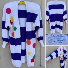 Vintage Antonella Preve Sweater Open Front Bold Striped Polka Dots Oversized 80s