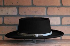 HOT NEW Retro Pork Pie Hat Wool Felt Jazz Hat Wide Brim Flat Top Men's Fedora