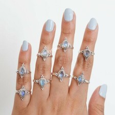 Natural Moonstone Ring 925 Silver Plated Ring Women Ring Moonstone Jewelry B142