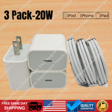 For iPhone 14 13 12 11 PD Fast Charger Cable 3 Pack Lot 20W USB-C Power Adapter