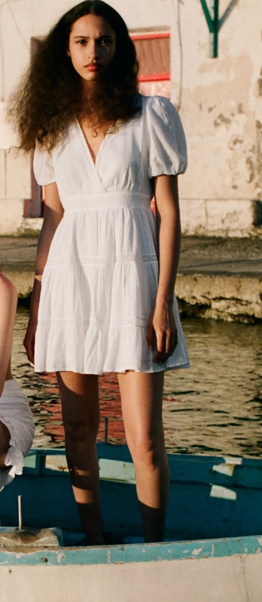 ZARA WHITE COTTON DRESS WITH EMBROIDERED LACE TRIMS SIZE XS | eBay